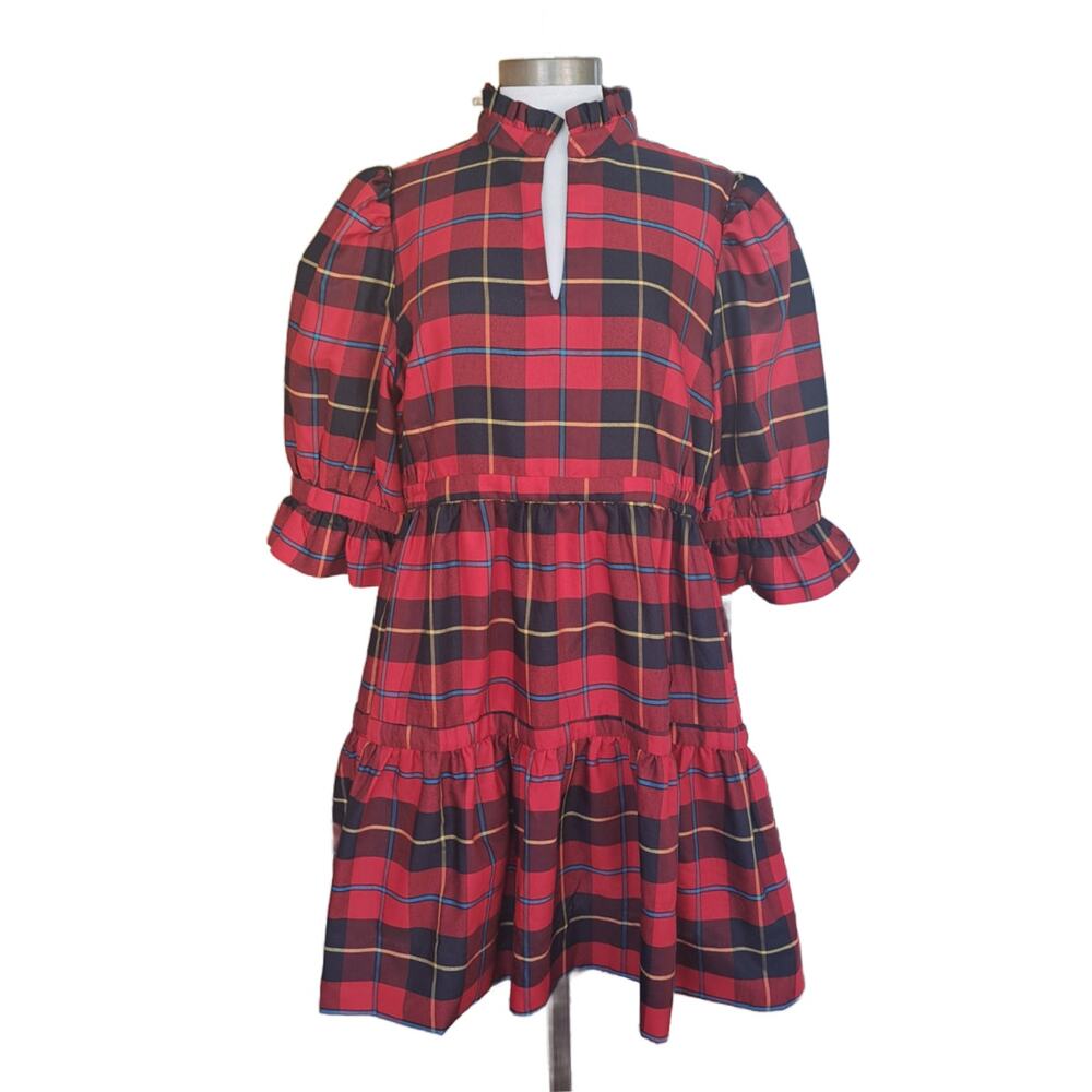 Gretchen Scott Teardrop Dress Plaidly Cooper  Red Plaid Size Large Preppy - Picture 2 of 12